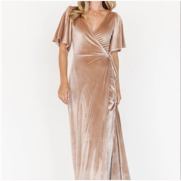 Baltic Born Dresses & Skirts - NWT Baltic Born Meghan Champagne Tan Wrap Velvet Maxi Dress